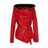 AORRYVLA Brand Women Leather Jacket Full Sleeve Hooded Sashes Casual Jacket Women's Collection PU Leather Coats High Quality