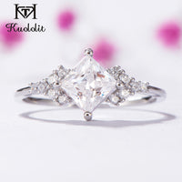 Kuololit 14K White Gold Moissanite Rings for Women Lab Grown Square Cut Gorgeous Diamond  Wedding Engagement Fine Jewelry