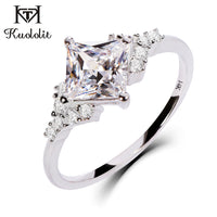 Kuololit 14K White Gold Moissanite Rings for Women Lab Grown Square Cut Gorgeous Diamond  Wedding Engagement Fine Jewelry