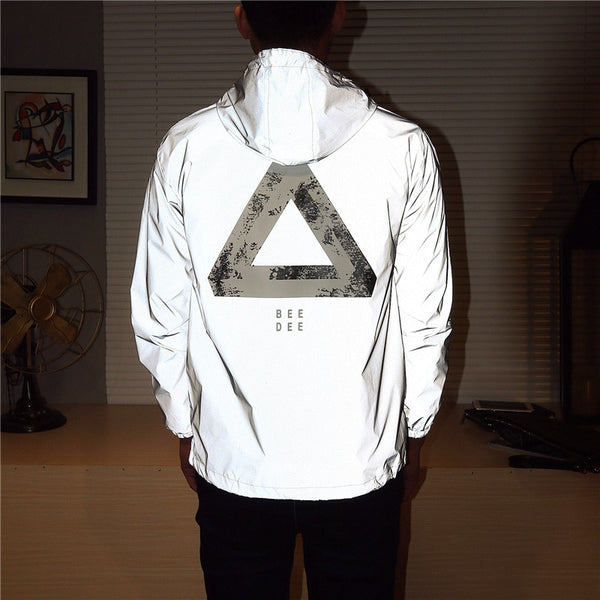 Men jacket casual hiphop windbreaker reflective jacket tide brand men and women lovers coat hooded fluorescent clothing