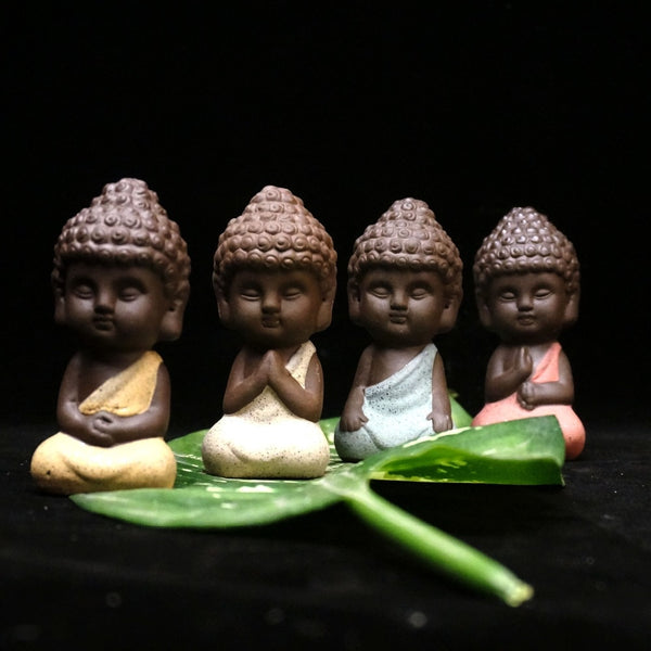 Phật nhỏ tượng nhà sư figurine như lai Ấn Độ Yoga Mandala trà pet tím hàng thủ công gốm sứ trang trí đồ trang trí gốm